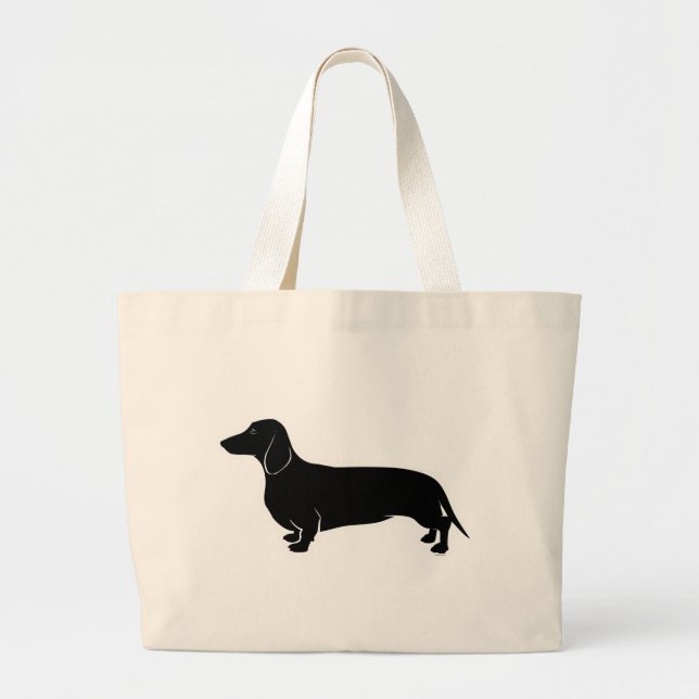 Grand Tote Bag Noir sur le basset allemand blanc (Devant)