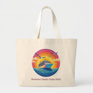 Grand Tote Bag Nom de famille Sunset Croisière de Vacances Navire