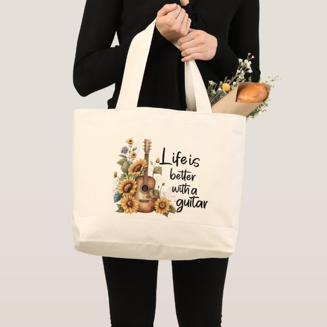 Grand Tote Bag Nom de la Personnaliser Guitare avec tournesol (Devant (produit))