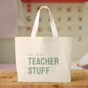 Grand Tote Bag Nom de l'enseignant personnalisé Cute minimaliste