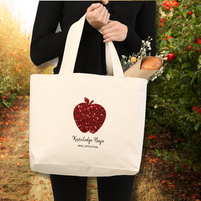 Grand Tote Bag Nom de l'enseignant personnalisé Parties scintilla (Customize with Name and text, swap Knowledge Ninja for other text if you wish. Matching  items, too)