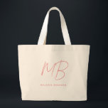 Grand Tote Bag Nom de monogramme simple pastel rose minimaliste à<br><div class="desc">Sac fourre-tout au nom de monogramme simple pastel rose minimaliste à deux,  parfait comme cadeau pour les amies,  les collègues,  les patrons,  les consultants,  les professionnels,  les hommes d'affaires ou les demoiselles d'honneur.</div>
