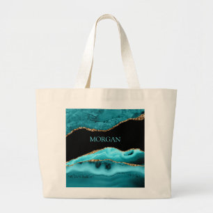 Grand Tote Bag Nom do-it-yourself, Noir, Or et Turquoise