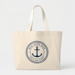 Grand Tote Bag Nom du bateau et bordure de la corde d'ancre du po