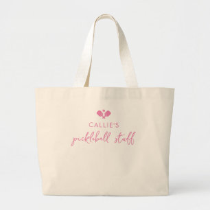 Grand Tote Bag Nom du joueur de Pickleball personnalisé rose