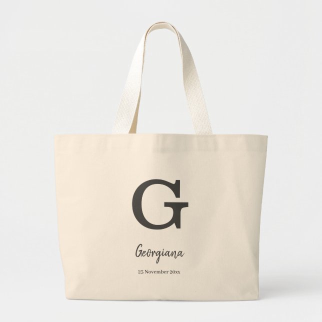 Grand Tote Bag Nom et date personnalisés lettre monogramme "G" (Devant)