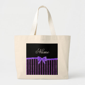 Grand Tote Bag Nom personnalisé parties scintillant violet bandes