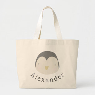 Grand Tote Bag Nom personnalisé Pingouin mignon
