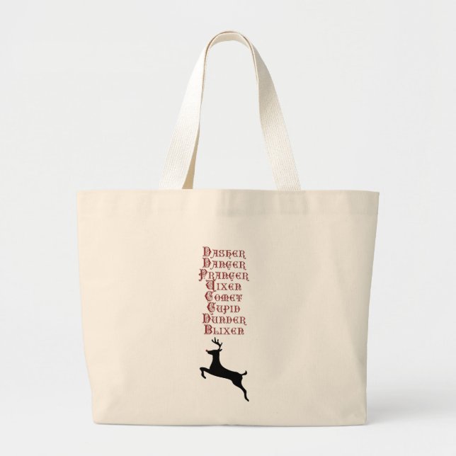 Grand Tote Bag Noms des rennes Rudolph, Comet, Blixen Reindeer (Devant)