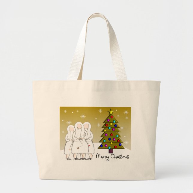 Grand Tote Bag Nonnes Cartes de Noël et Cadeaux-Art Design (Devant)