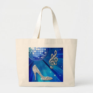 Grand Tote Bag Note de musique et talon aiguille bleu/argent scin