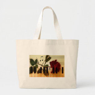 Grand Tote Bag Notes de musique Clavier Red Rose Blossom Destiny
