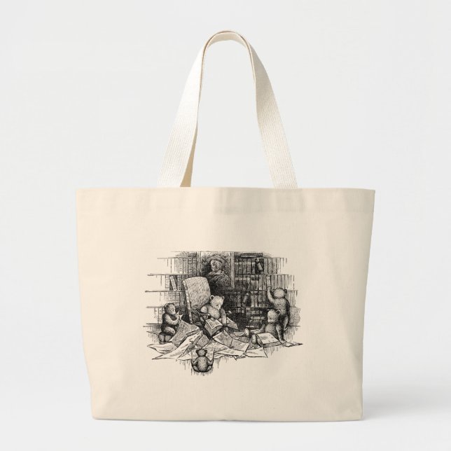 Grand Tote Bag Nounours lisant dans la bibliothèque (Devant)
