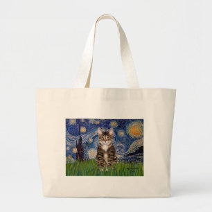 Grand Tote Bag Nuit étoilée - Chat tigre tabby 30