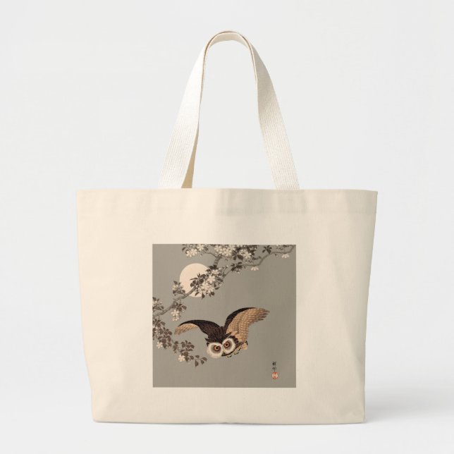 Grand Tote Bag Nuit Japonaise Chouette Lune Bois Coupe Flying Nig (Devant)
