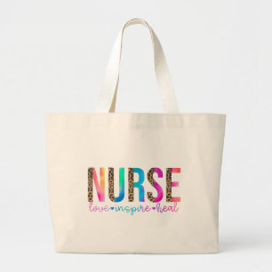 Grand Tote Bag "Nurse - Love, Inspire, Heal" en couleur arc-en-ci