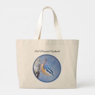 Grand Tote Bag Nuthatch à poitrine rouge Peinture d'art original 