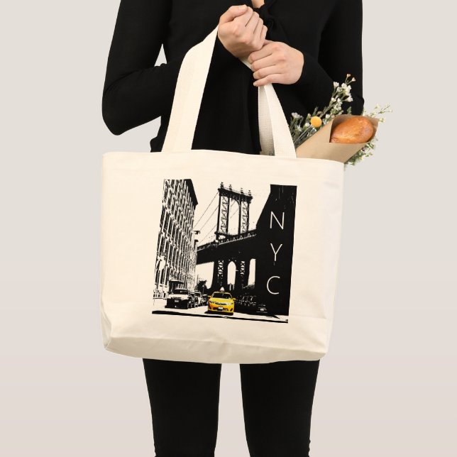 Grand Tote Bag Nyc Brooklyn Taxi jaune Nyc New York City (Devant (produit))
