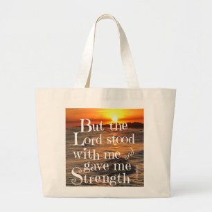 Grand Tote Bag Ocean Sunset, avec Écriture Verse Timothy 4:17