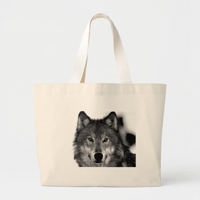 Grand Tote Bag Oeuvre de Loup noir et blanc (Devant)