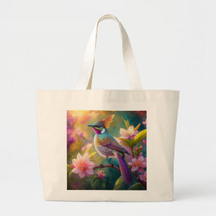 Grand Tote Bag Oiseau d'Imaginaire à arc-en-ciel orangé