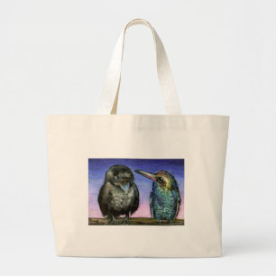 Grand Tote Bag Oiseau et corbeau de ronflement