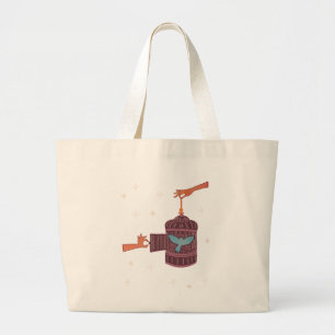 Grand Tote Bag Oiseau libre Cage à oiseaux Art folklorique Main
