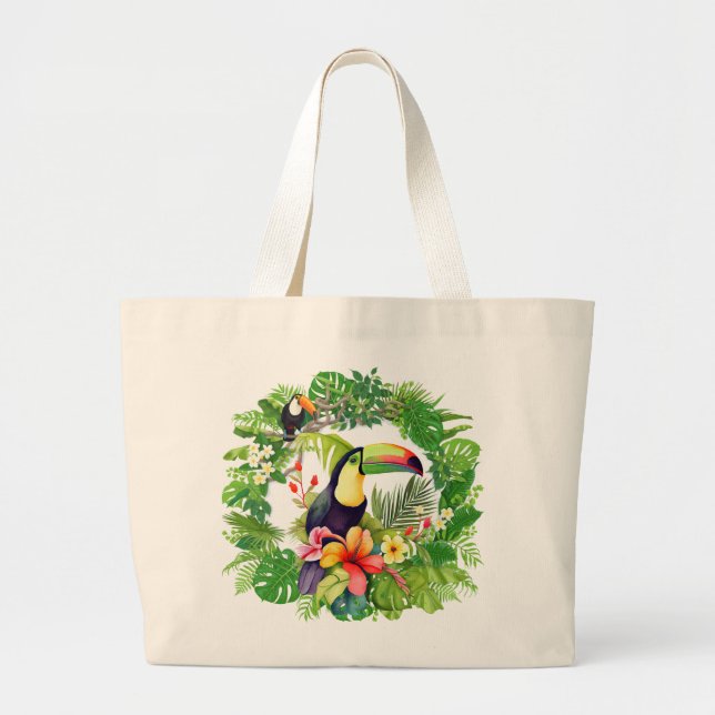Grand Tote Bag Oiseau toucan tropical (Devant)
