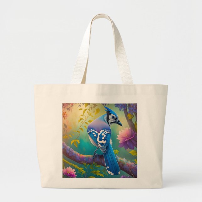 Grand Tote Bag Oiseaux d'Imaginaire Jay bleu (Devant)