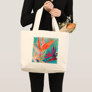 Grand Tote Bag Oiseaux du paradis vifs