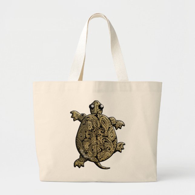 Grand Tote Bag Or Paisley noir ClimbingTurtle (Devant)