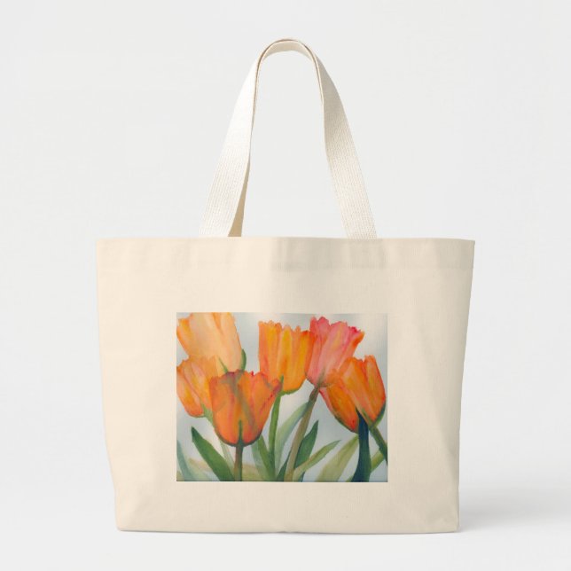 Grand Tote Bag Orange Citrus Tulips (Devant)