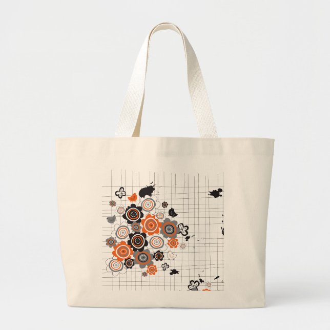Grand Tote Bag Orange Fleurs Chicks Grunge Ink Blots Doodles Kid (Devant)