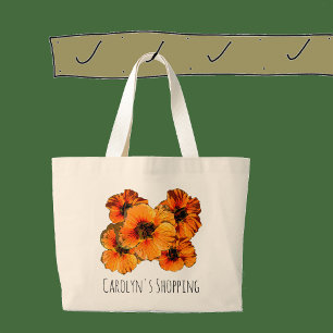 Grand Tote Bag Orange nasturtium flowers - with your name