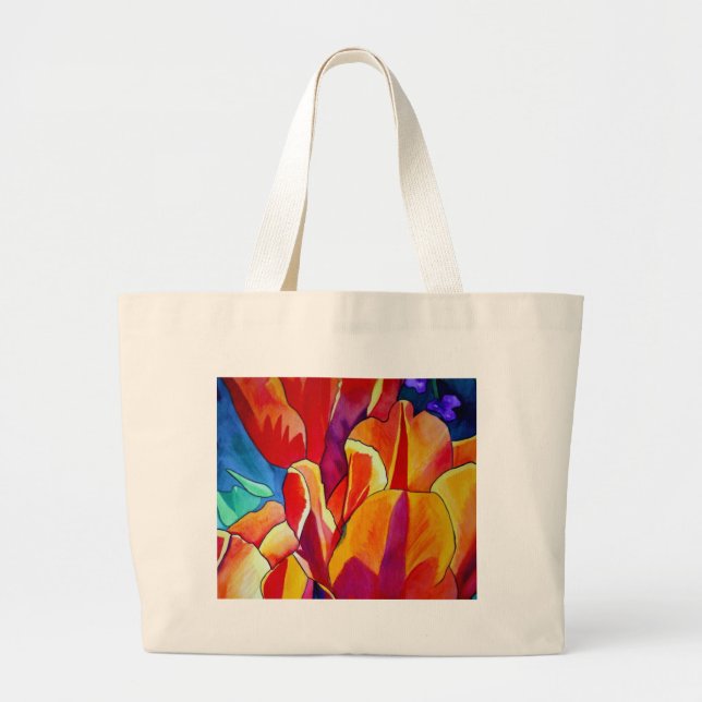 Grand Tote Bag Orange Tulips aquarelle art peinture de fleurs (Devant)