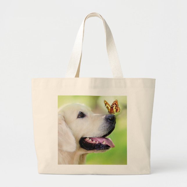 Grand Tote Bag Oreiller À Lancer Du Labrador Et Du Papillon (Devant)