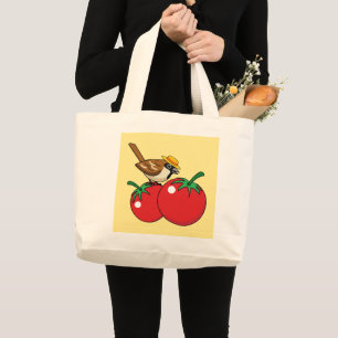 Grand Tote Bag Organic lover Sparrow Eating Red Tomato