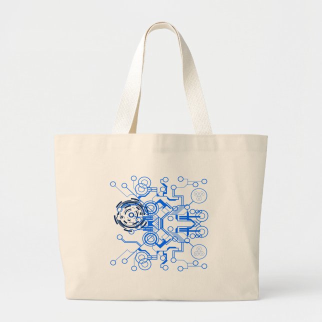 Grand Tote Bag organigramme bleu-clair de circuitboard (Devant)