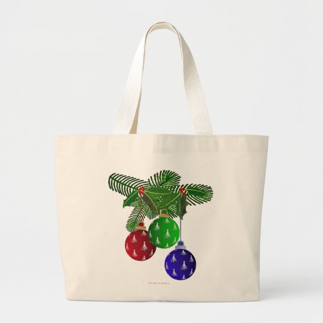 Grand Tote Bag Ornements colorés d'arbres de Noël (Devant)