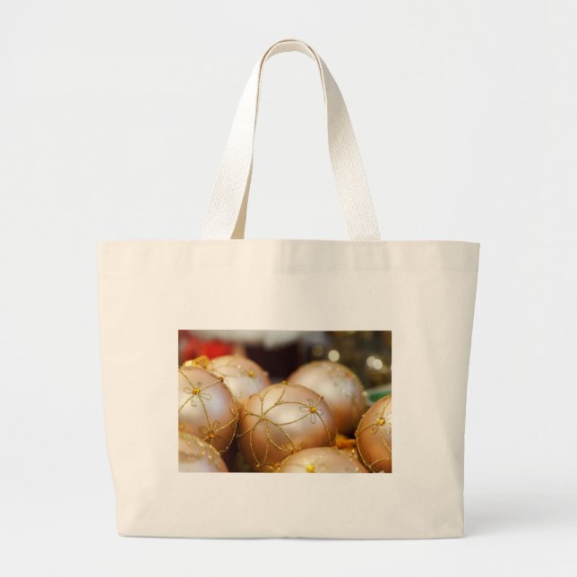 Grand Tote Bag Ornements de boule d'or à fleurs perlées (Devant)
