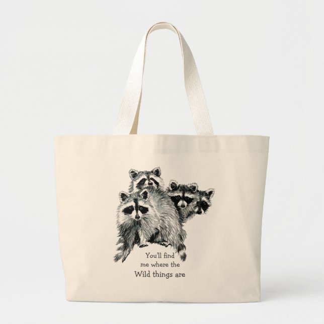 Grand Tote Bag Où les choses sauvages sont le Raccoon inspirant (Devant)