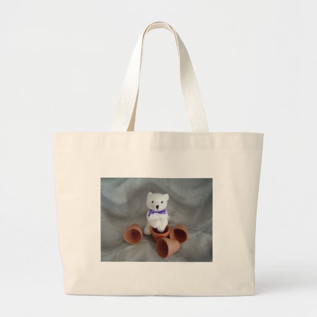 Grand Tote Bag Ours avec pots à fleurs (Devant)