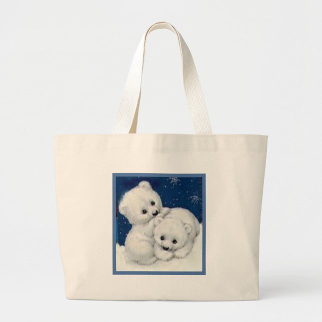 Grand Tote Bag Ours blanc mignon CUB (Devant)
