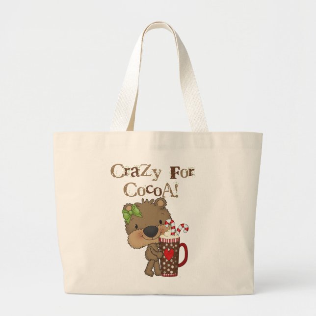 Grand Tote Bag Ours de fille fou pour le cacao (Devant)