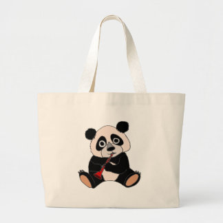 Grand Tote Bag Ours panda drôle maniant la clarinette rouge