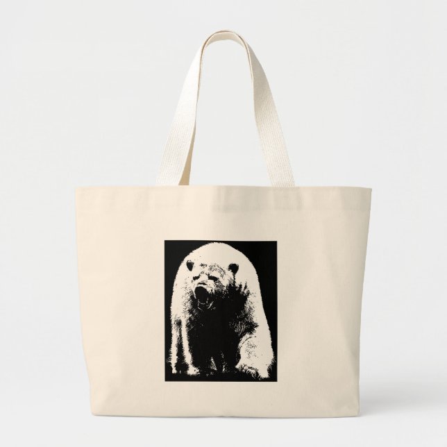 Grand Tote Bag Ours polaire noir et blanc Pop Art (Devant)