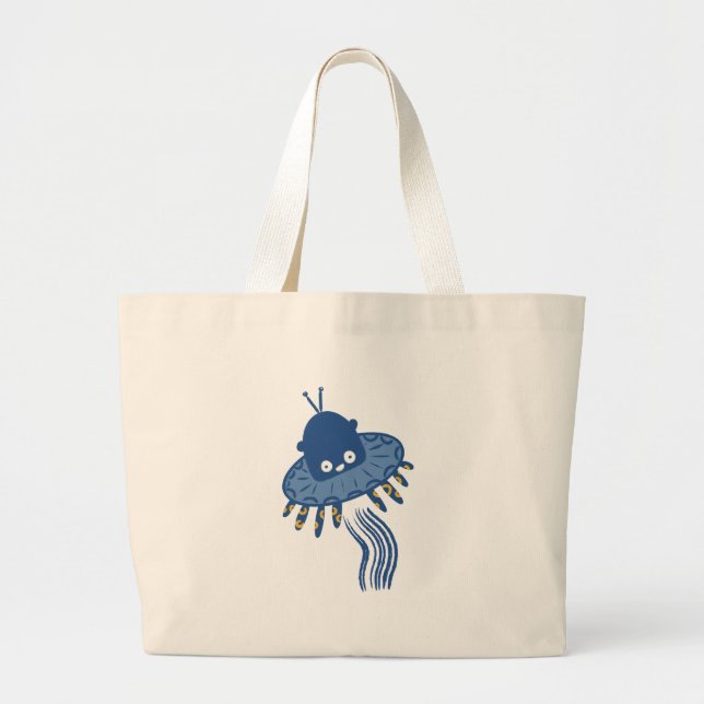 Grand Tote Bag OVNI octopique bleu Kawaii (Devant)