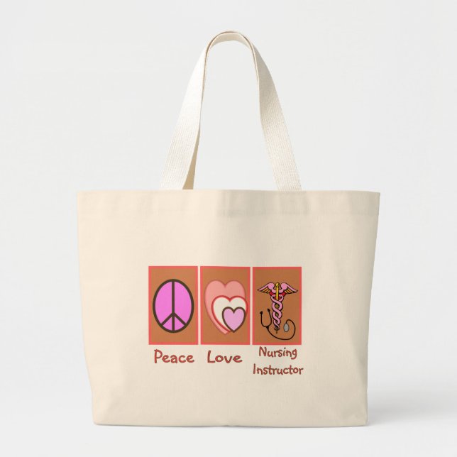 Grand Tote Bag "Paix, amour, cadeaux d'instructeur soignant" (Devant)