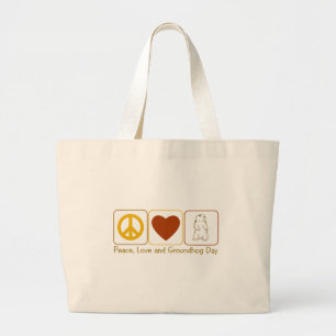 Grand Tote Bag Paix, amour et jour de Groundhog