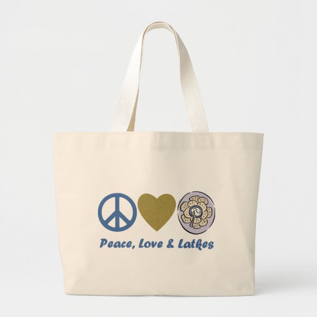 Grand Tote Bag Paix, Amour et Latkes Hanoukka Tee - shirts et cad (Devant)